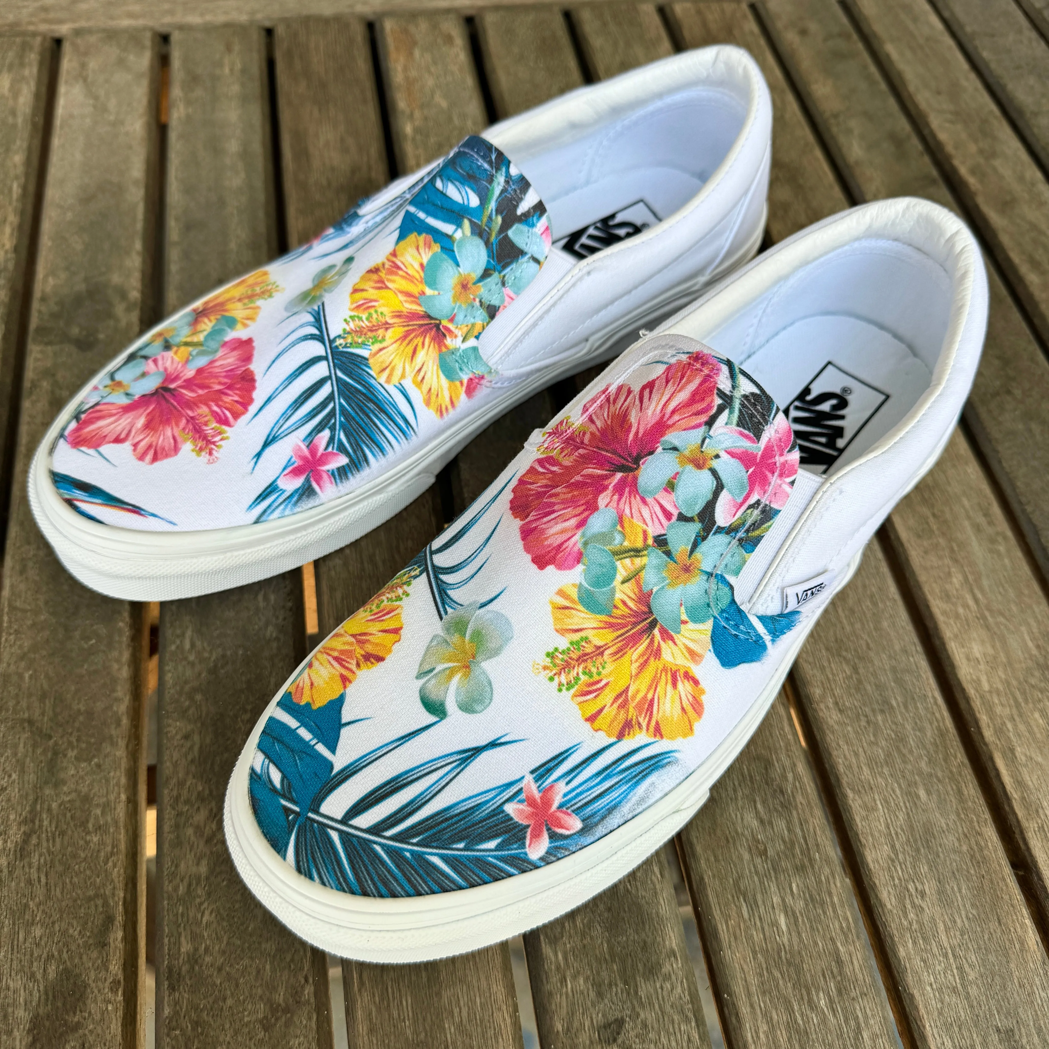 Tropical Hawaiian White Slip On Vans Shoes