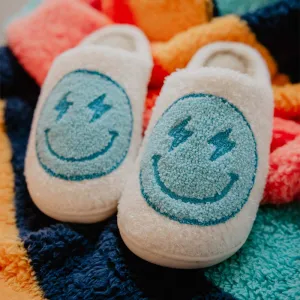 Turquoise and White Lightning Wholesale Happy Slippers