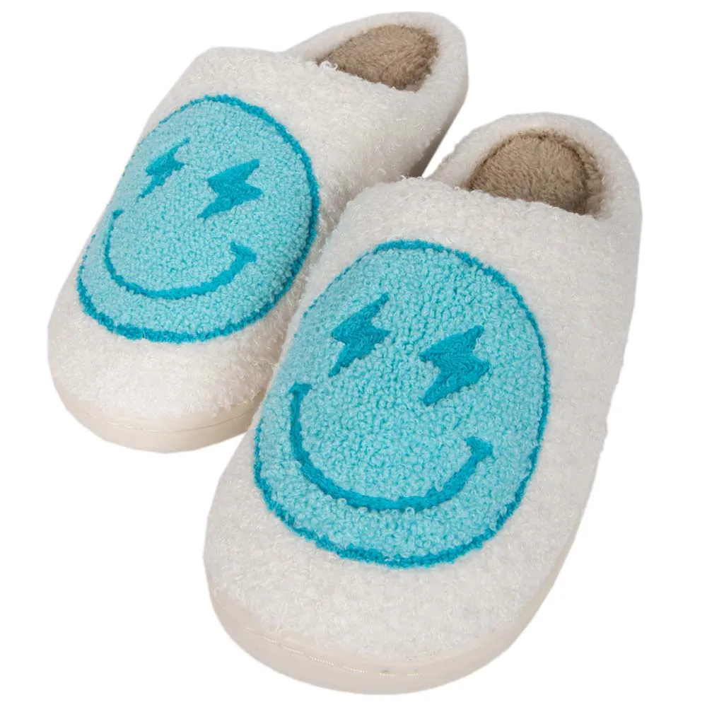 Turquoise and White Lightning Wholesale Happy Slippers