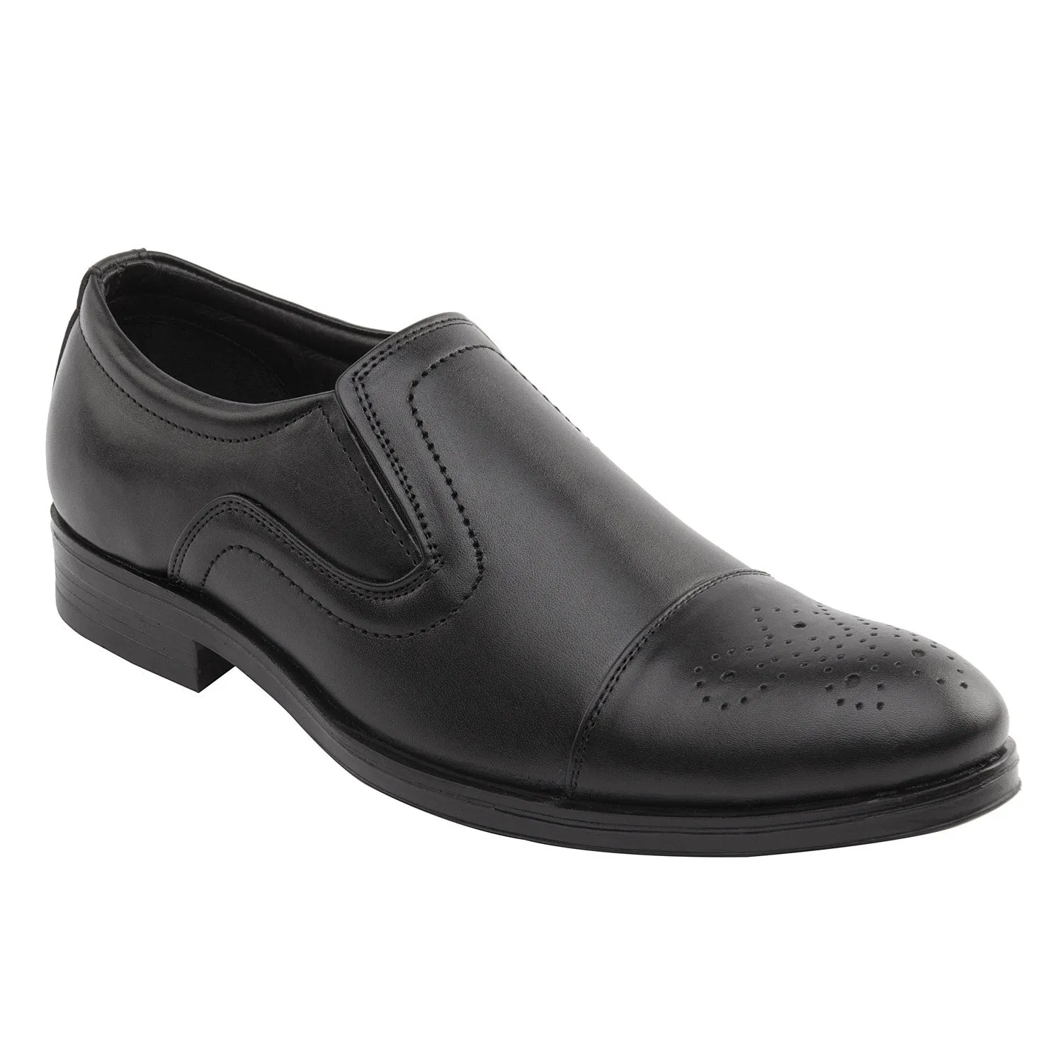 Vardhra Men 100% Genuine Leather - Formal Brogue Slip-on Dress Shoes - Black