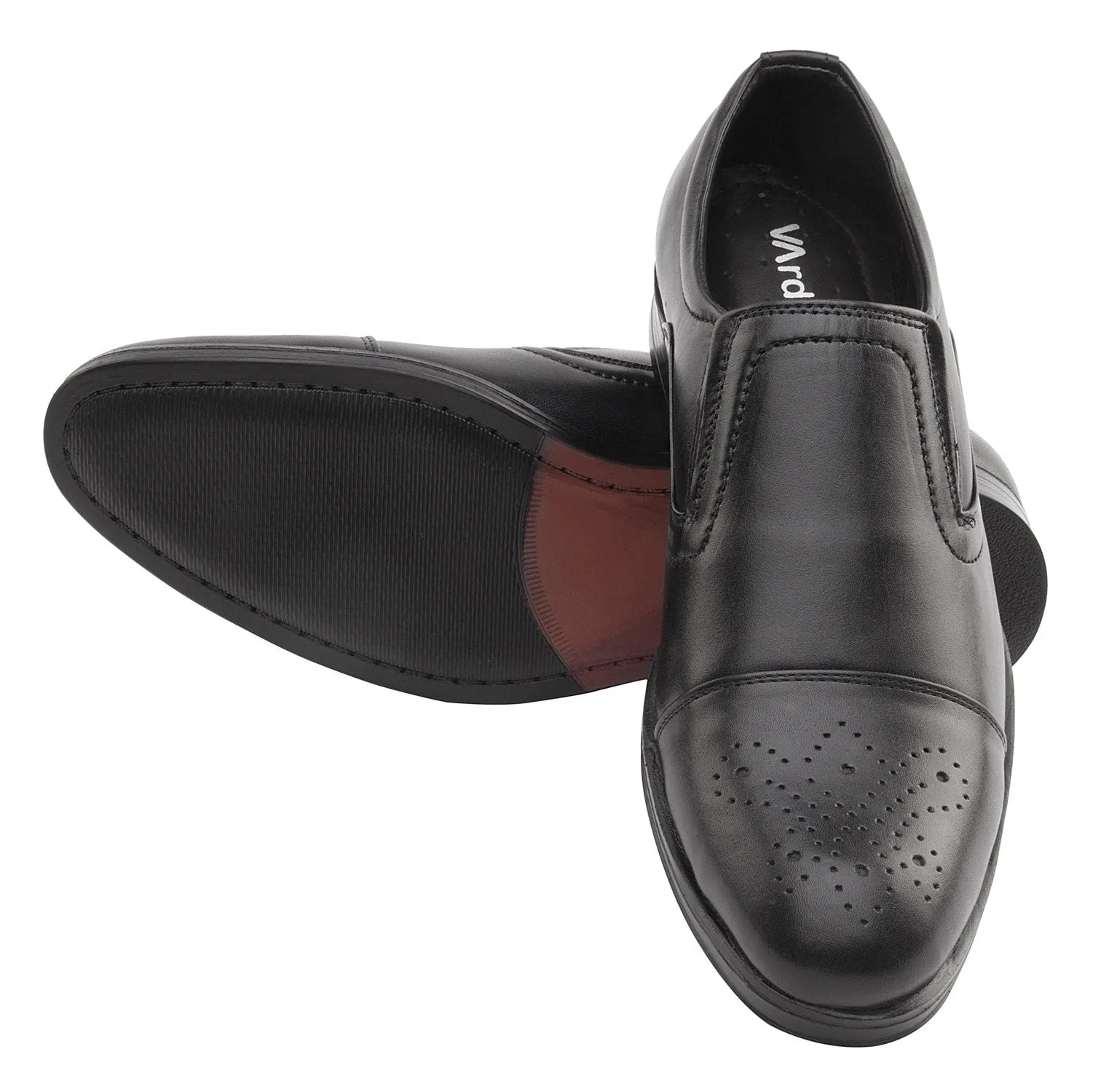 Vardhra Men 100% Genuine Leather - Formal Brogue Slip-on Dress Shoes - Black