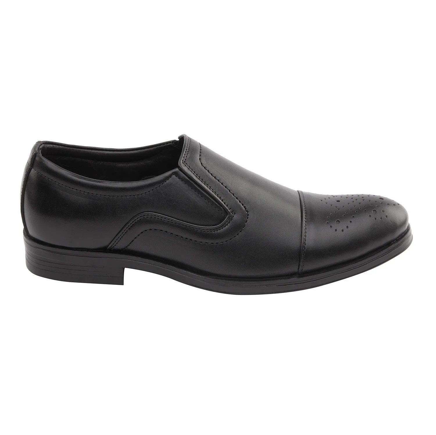 Vardhra Men 100% Genuine Leather - Formal Brogue Slip-on Dress Shoes - Black