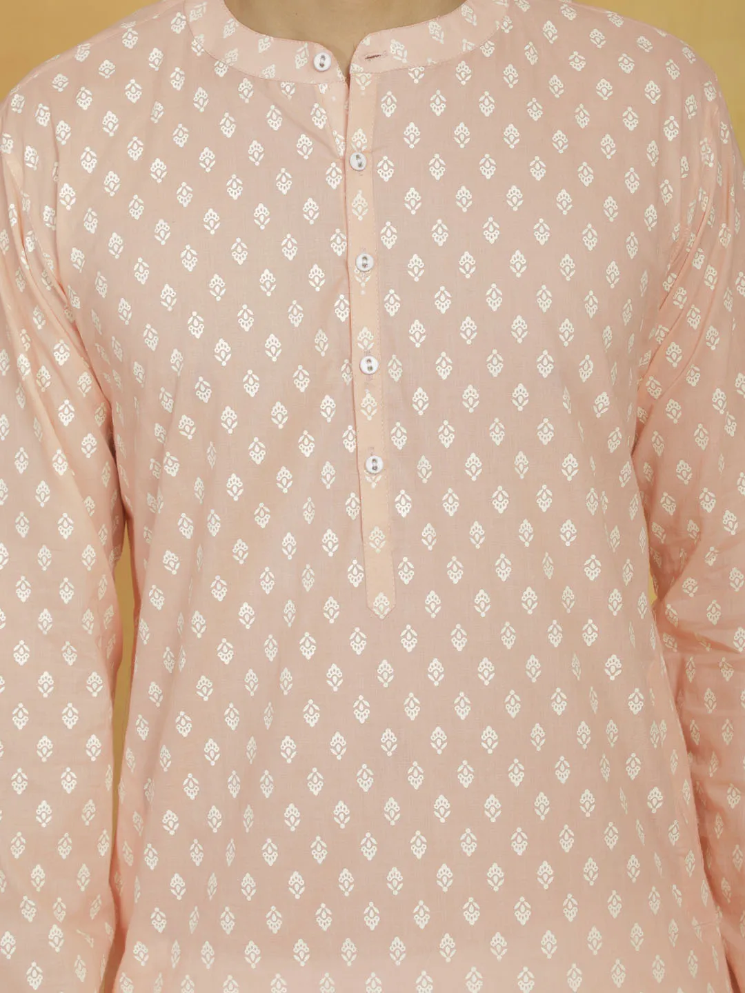 Vastramay Men's Peach Cotton Kurta Set