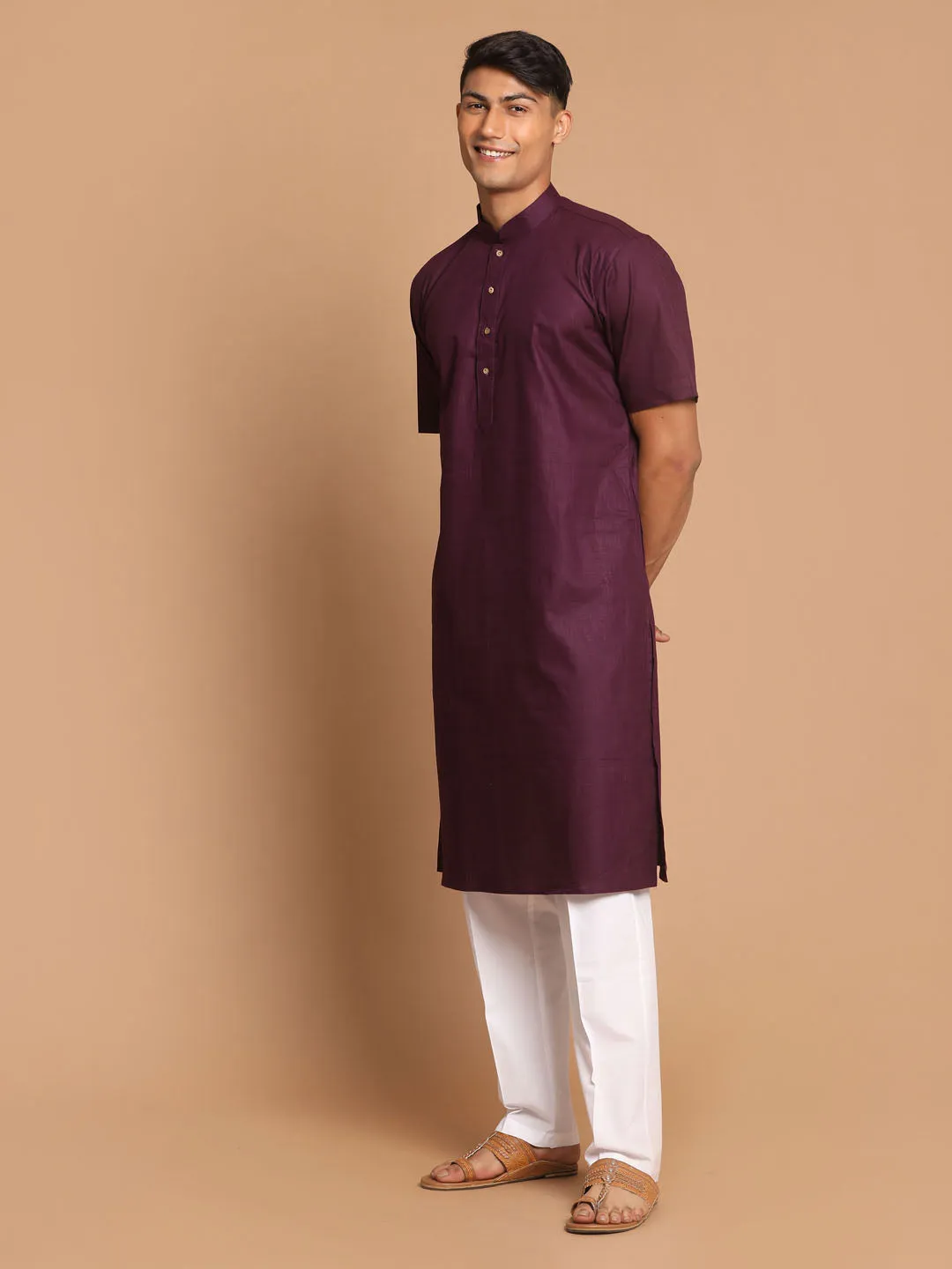 Vastramay Men's Purple Kurta Pyjama Set