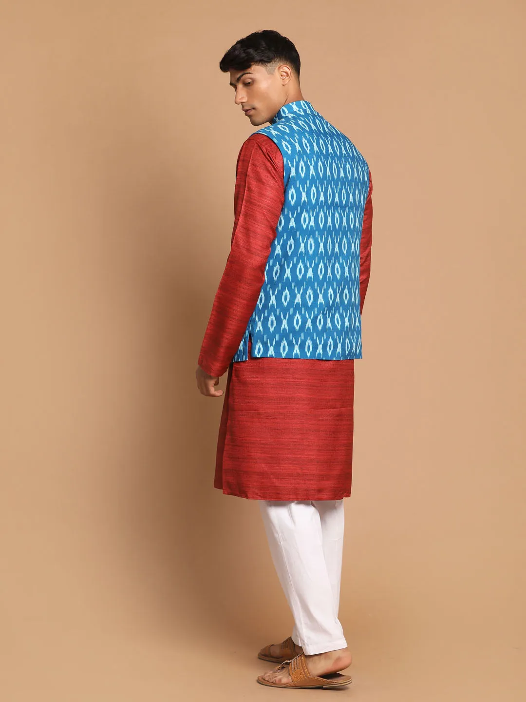 VASTRAMAY Turquoise Nehru Jacket Set