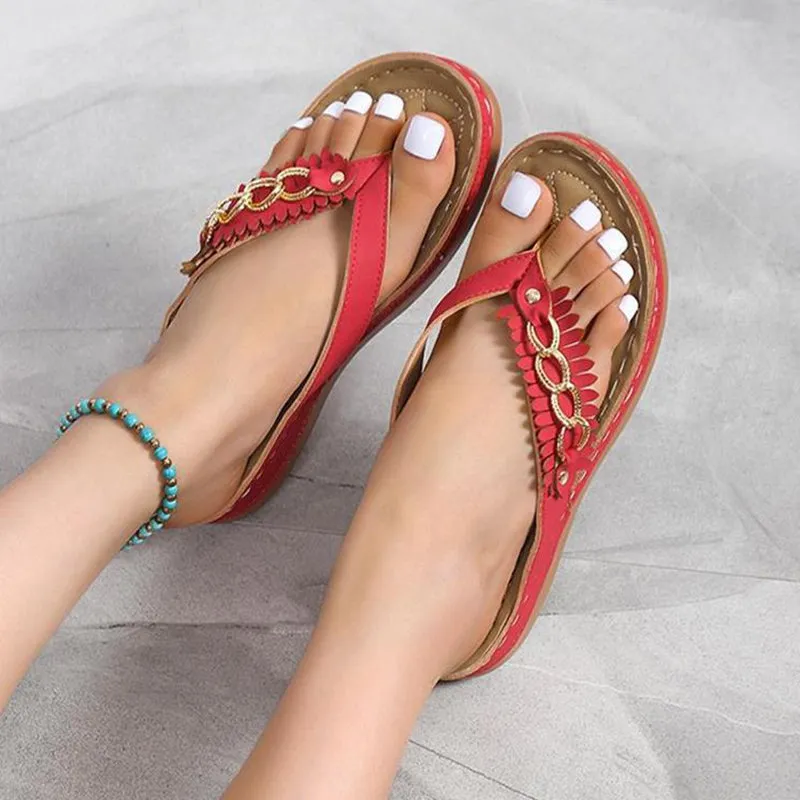 Wedge Sandals With Chain Anti-Slip Retro Slides