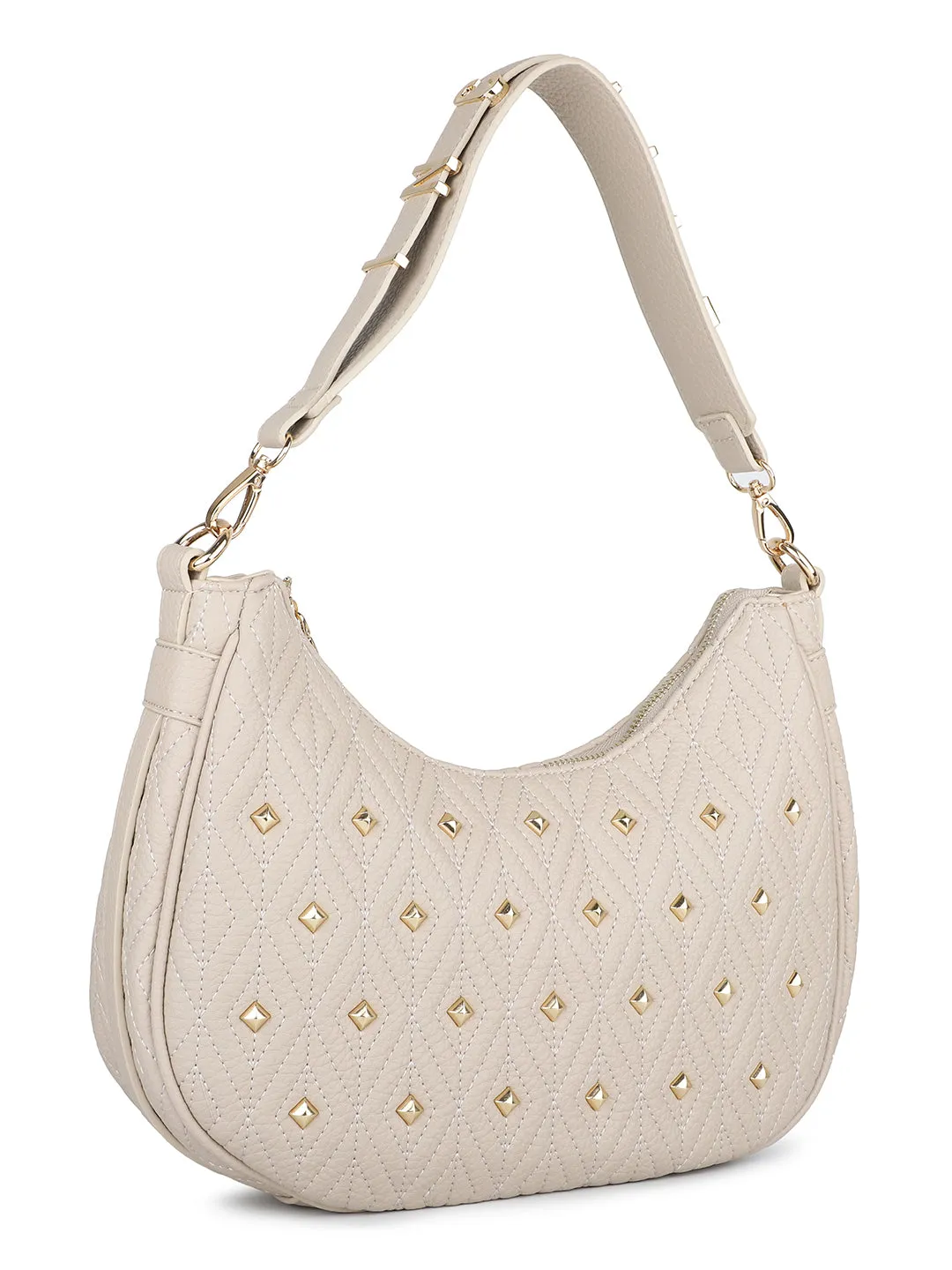 Women Beige Quilted Shoulder Bag