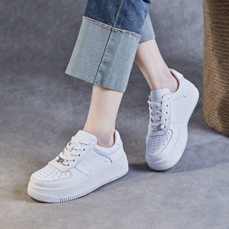 Women Fashion Breathable Leather Casual Skate Shoes