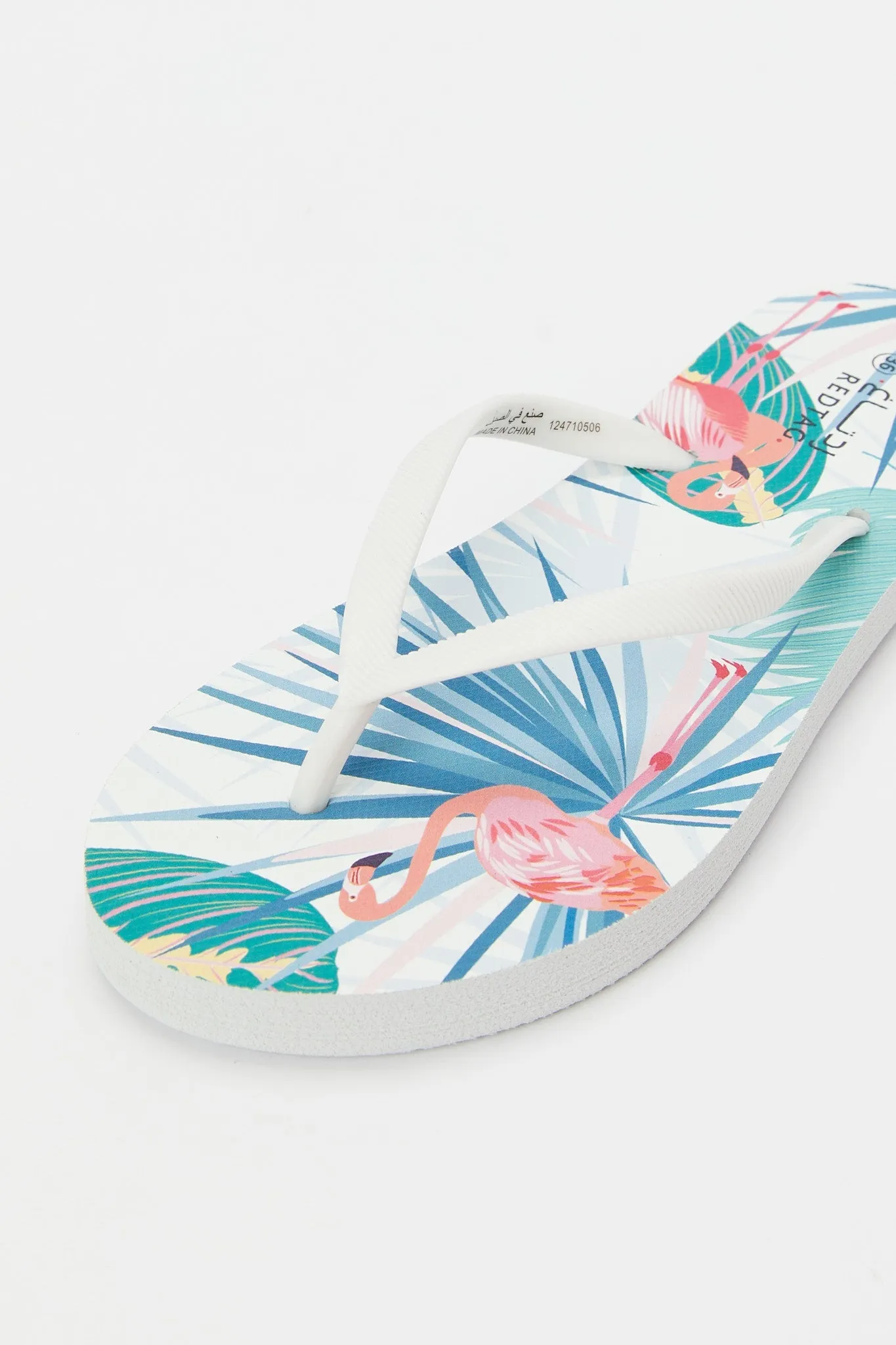 Women White Palm Print Flip Flop