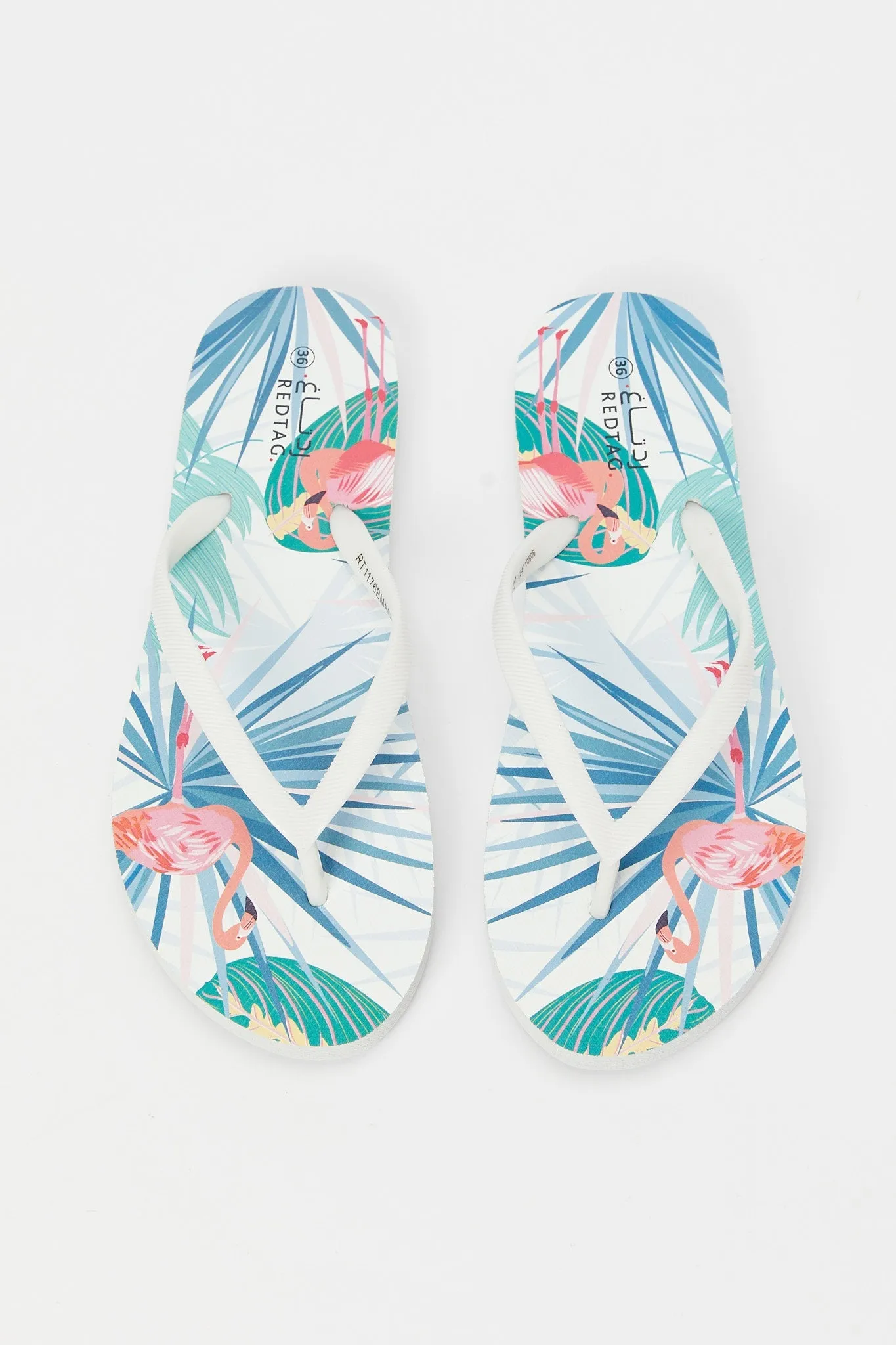 Women White Palm Print Flip Flop