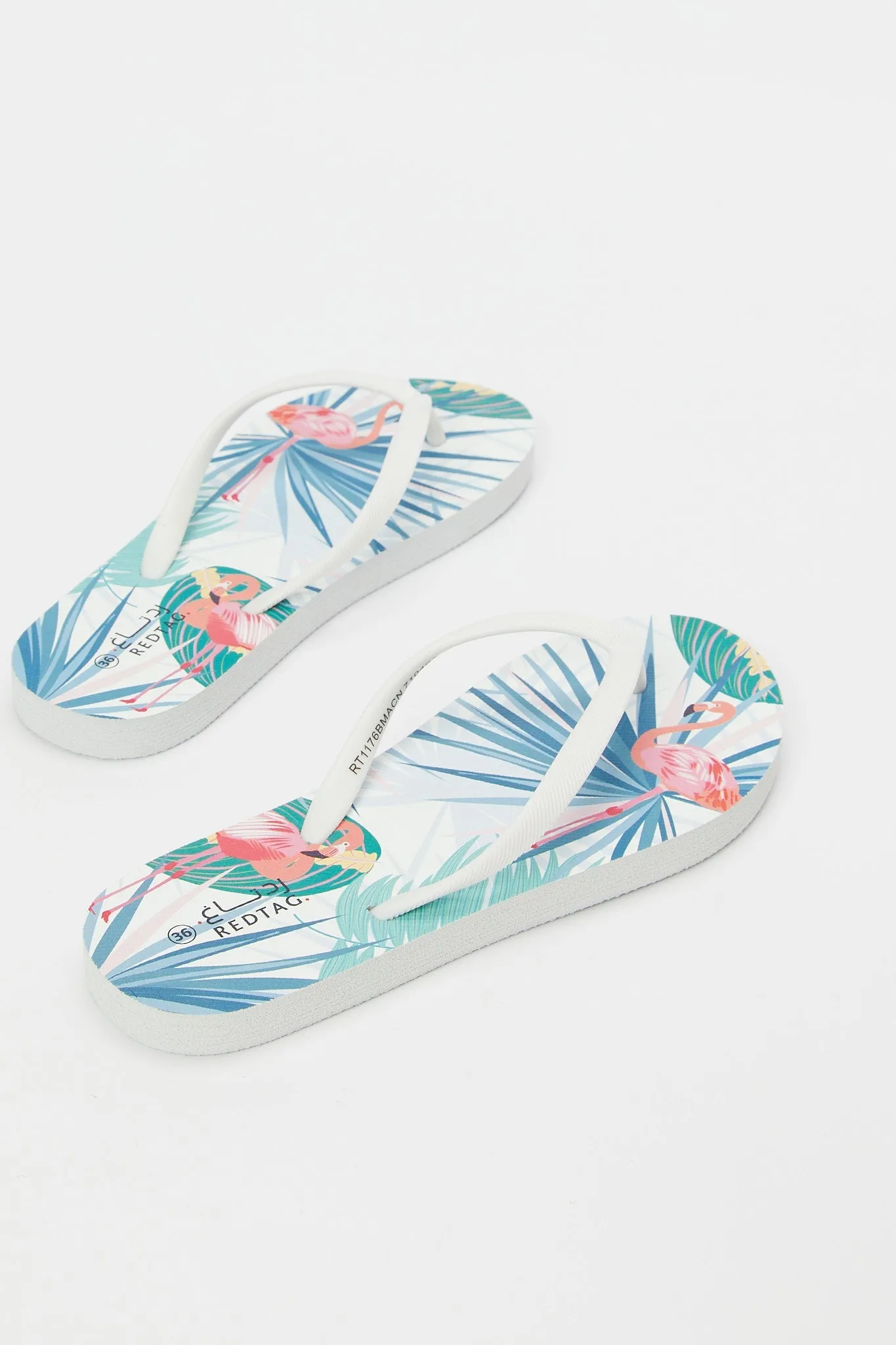 Women White Palm Print Flip Flop