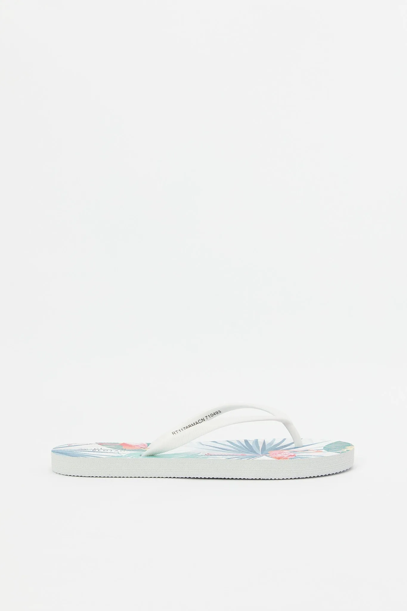 Women White Palm Print Flip Flop