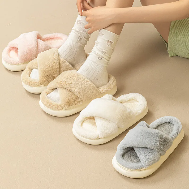 Women's Fashion Cross Fluffy Slippers