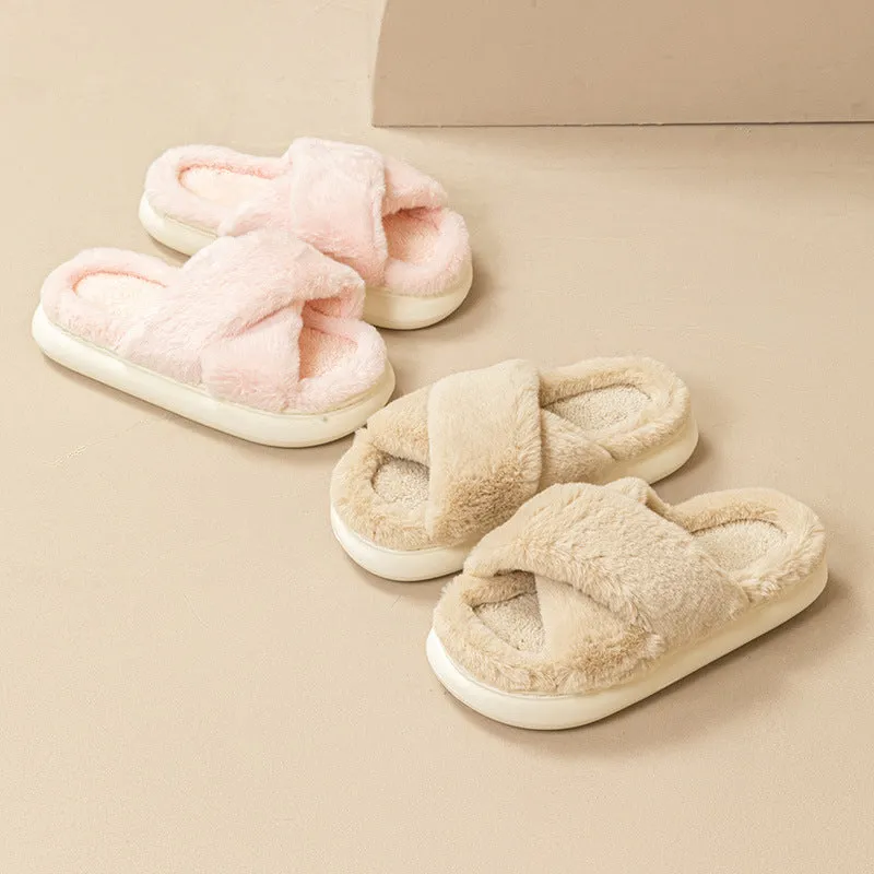 Women's Fashion Cross Fluffy Slippers