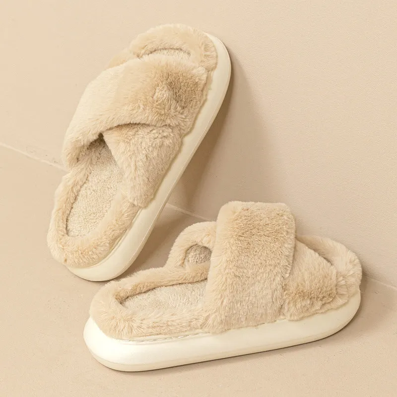 Women's Fashion Cross Fluffy Slippers