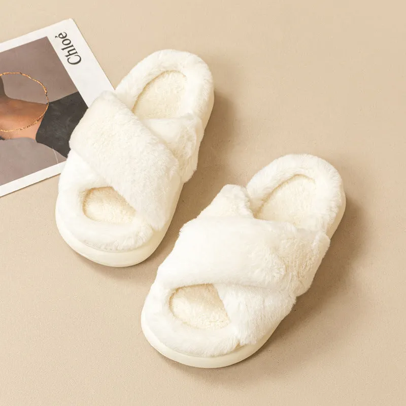 Women's Fashion Cross Fluffy Slippers