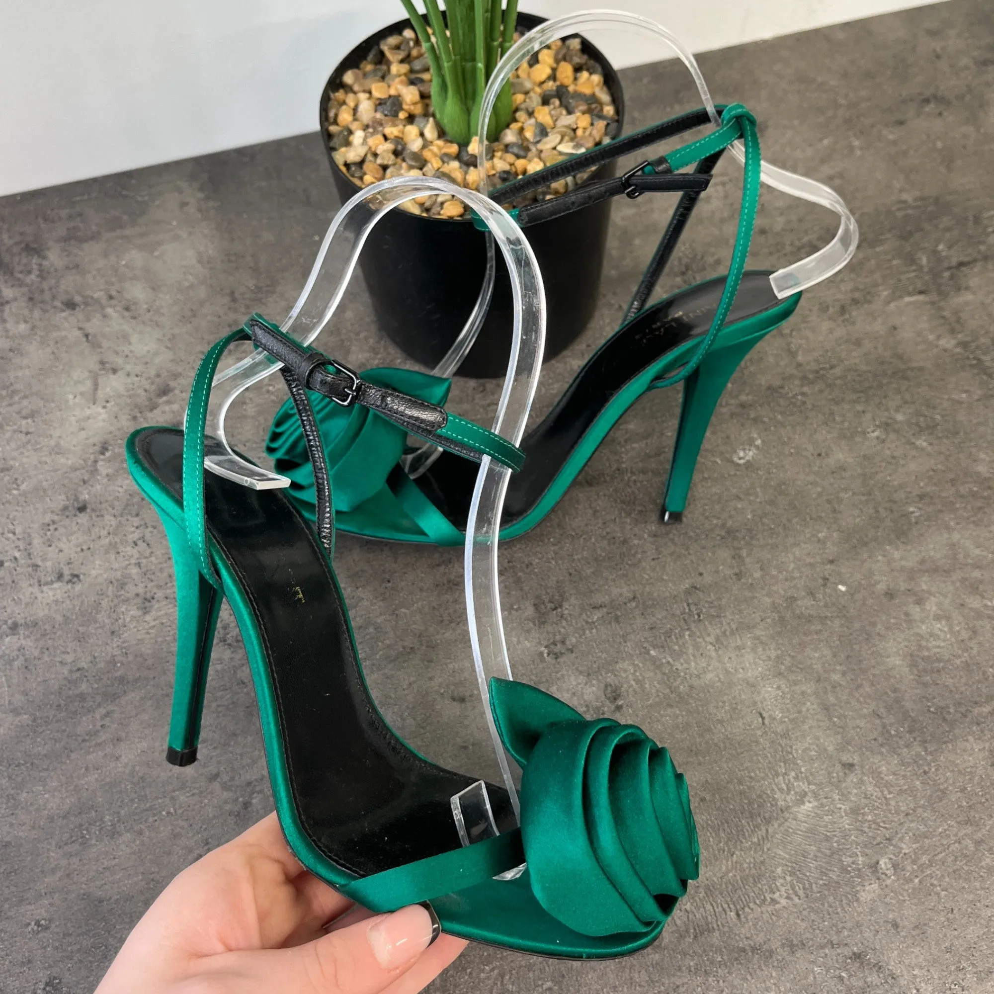 Women's Ivy Flower Embellished Heels Green Size EU 37 / UK 4