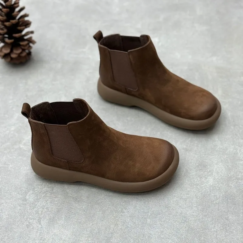 Women's Leather Chelsea Boots Soft and Retro Style in Khaki/Coffee