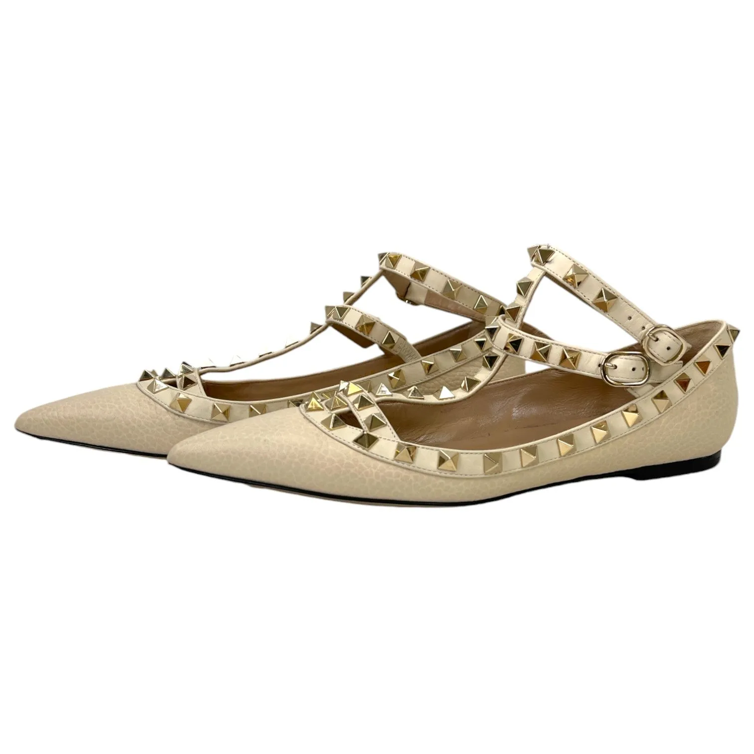 Women's Rockstud Ballet Sandals Cream Size EU 37 / UK 4