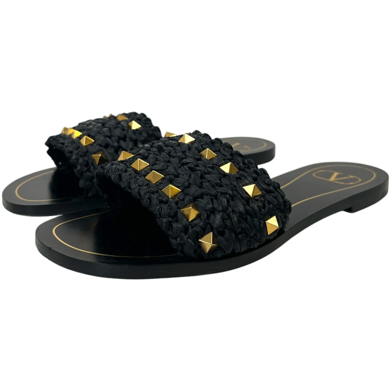 Women's Rockstud Raffia Sandals Black Size EU 36 / UK 3