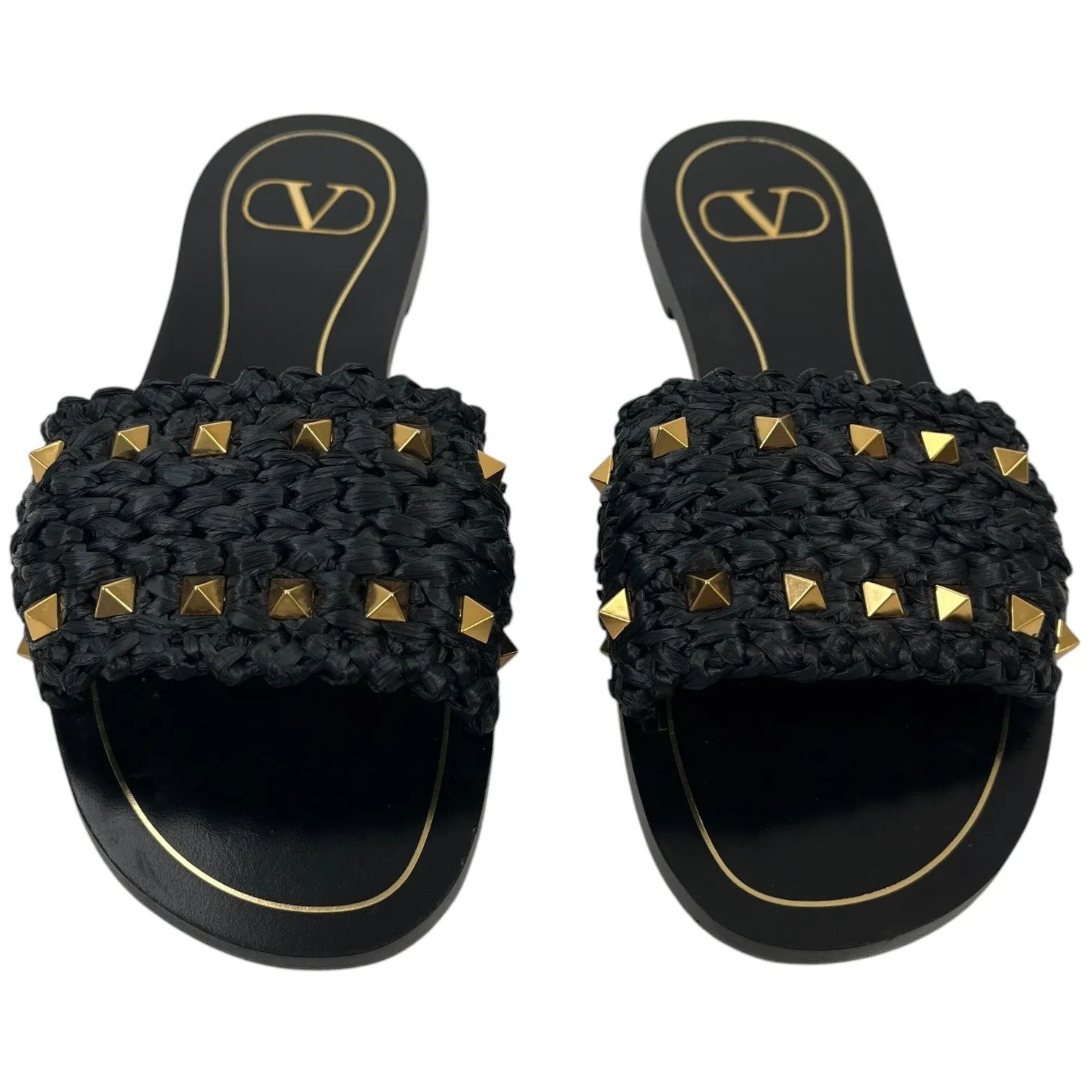 Women's Rockstud Raffia Sandals Black Size EU 36 / UK 3