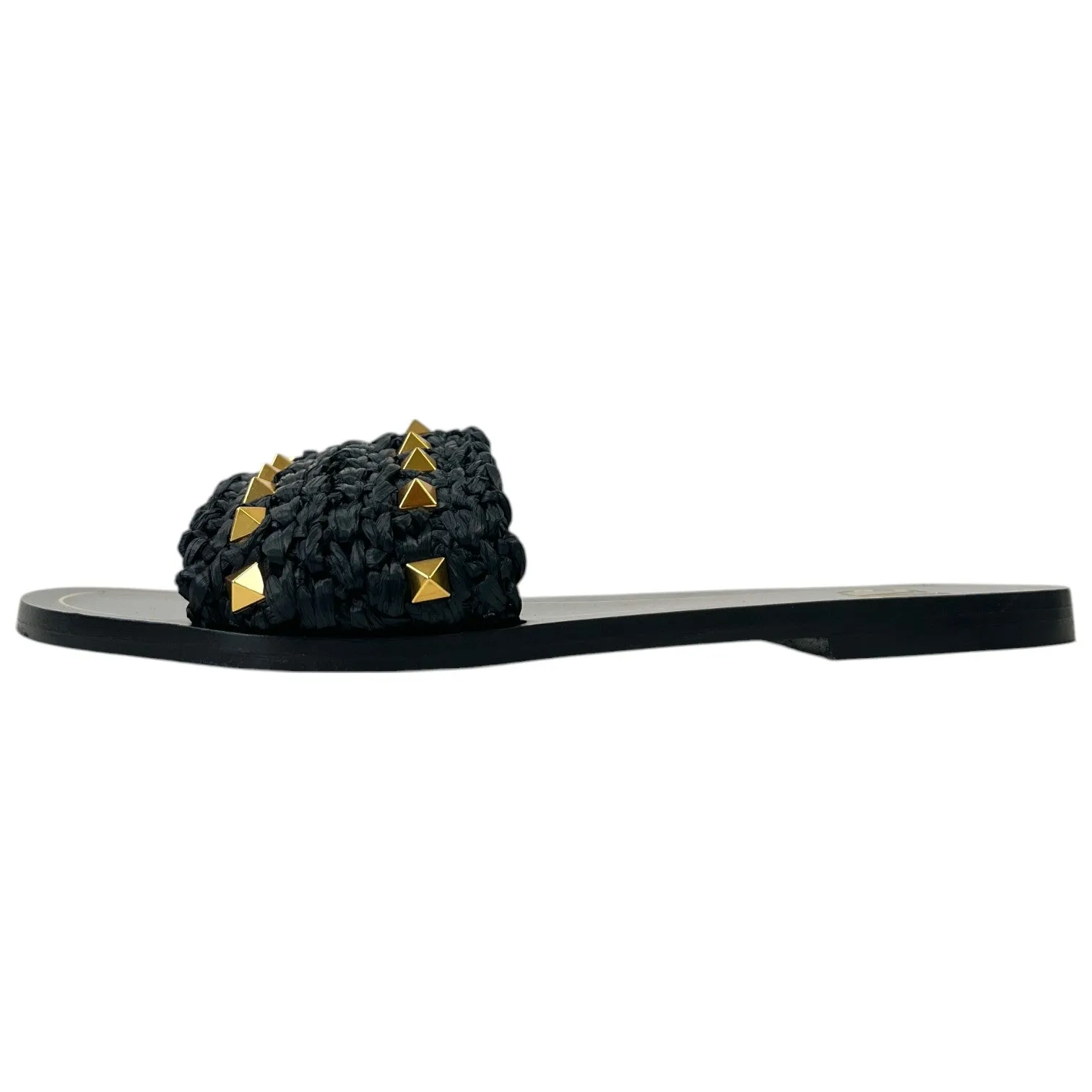 Women's Rockstud Raffia Sandals Black Size EU 36 / UK 3