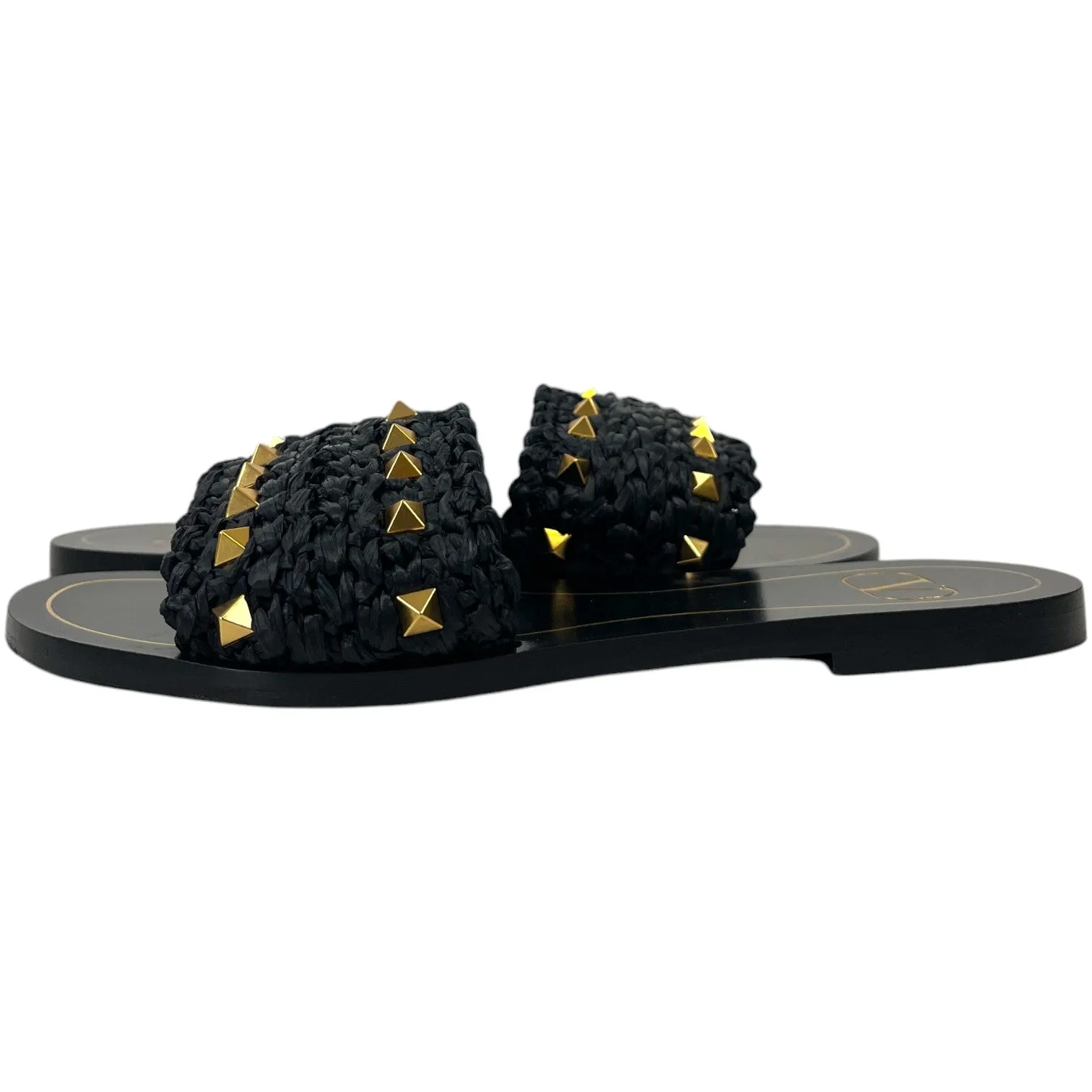 Women's Rockstud Raffia Sandals Black Size EU 36 / UK 3