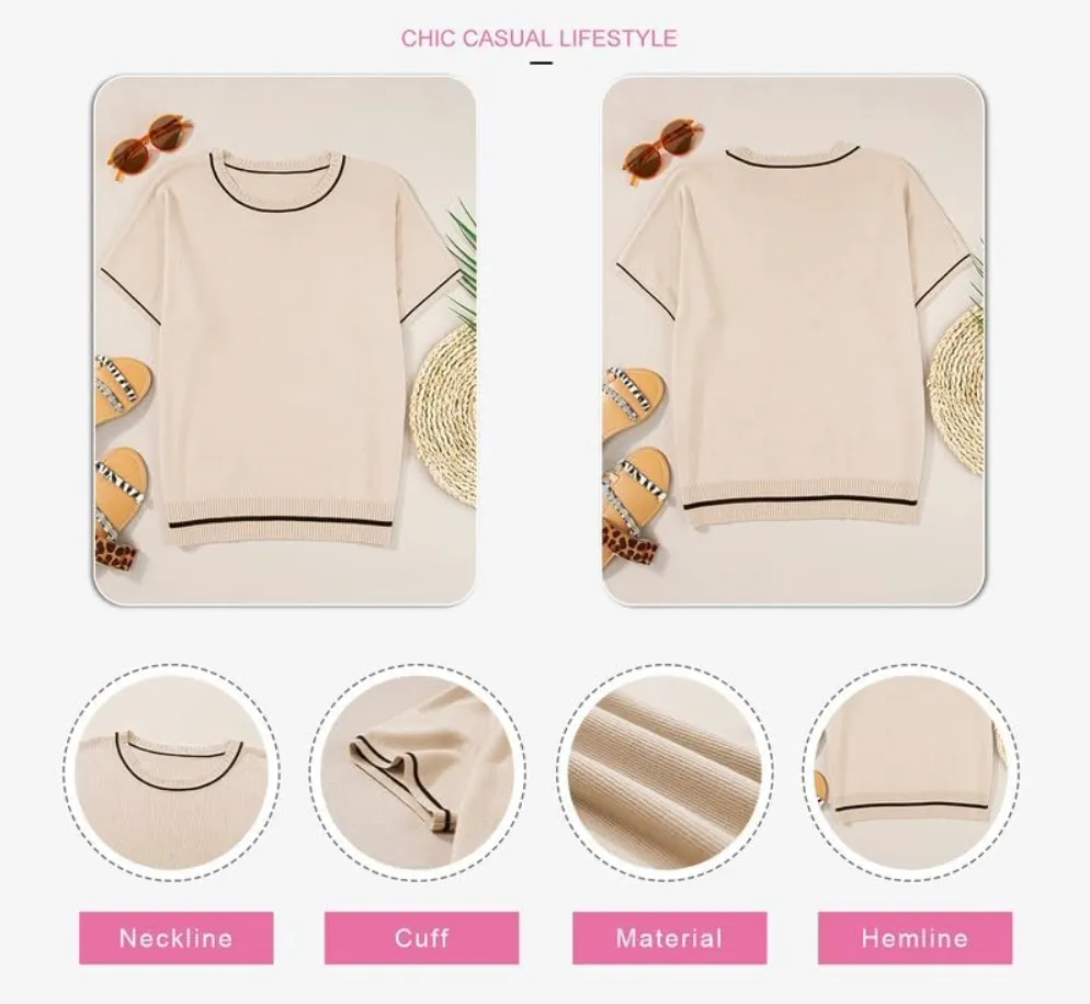 Women's Soft Knit Summer Tops - Crewneck Lightweight Short Sleeve Shirts-Apricot