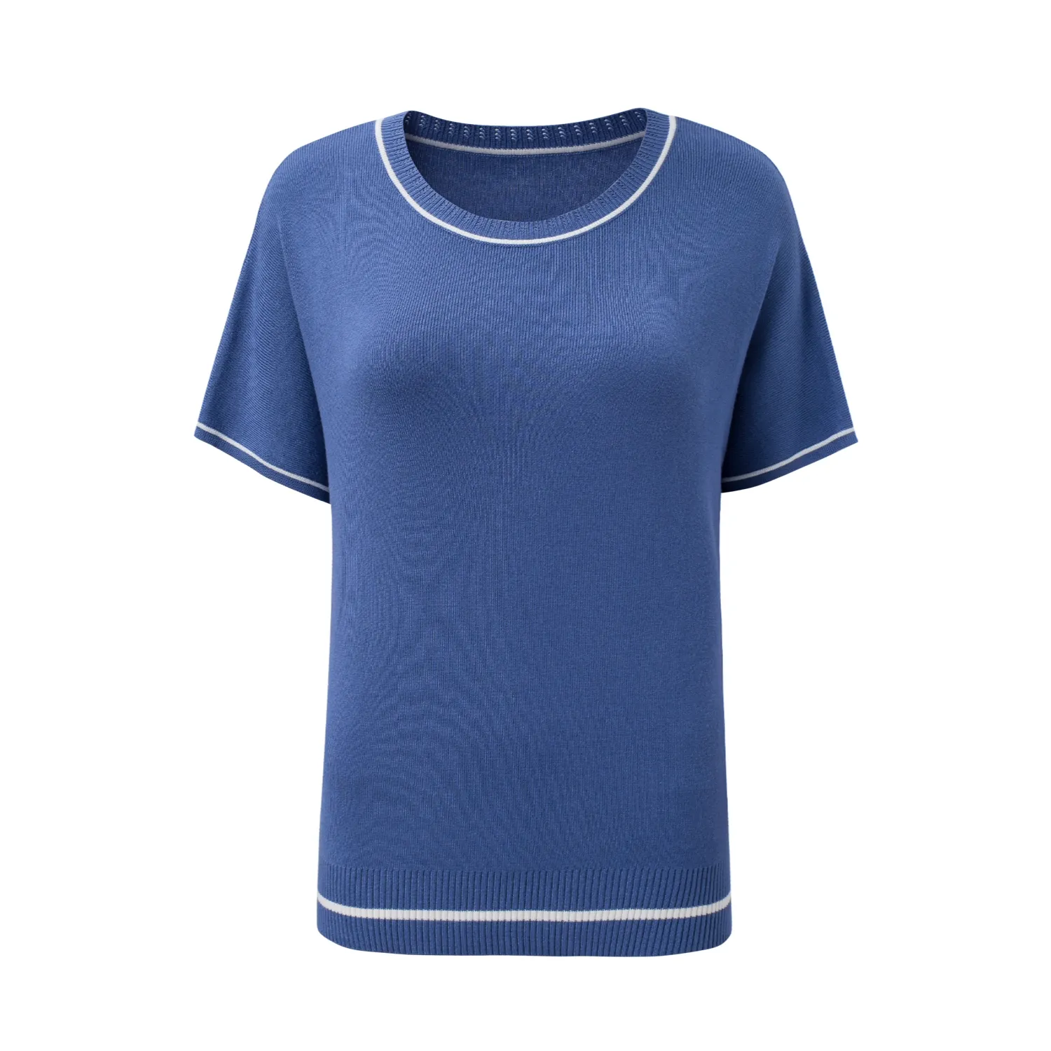 Women's Soft Knit Summer Tops - Crewneck Lightweight Short Sleeve Shirts-Blue