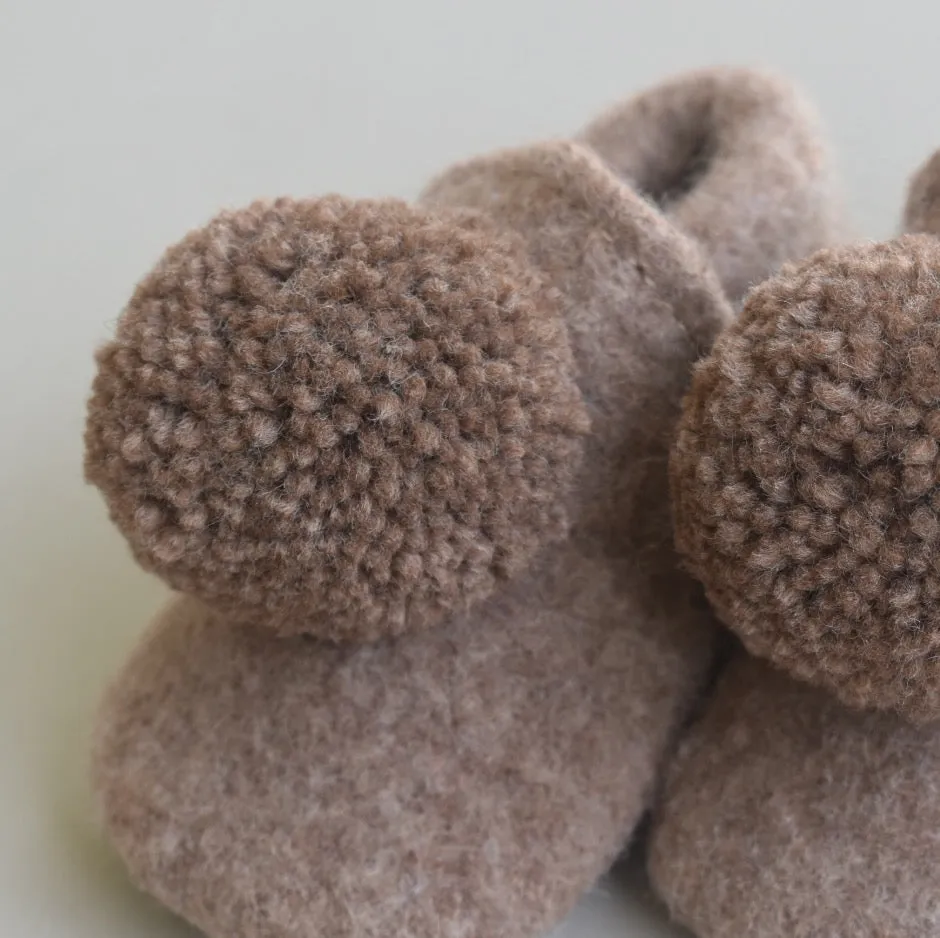 wool pompom shoes - mushroom