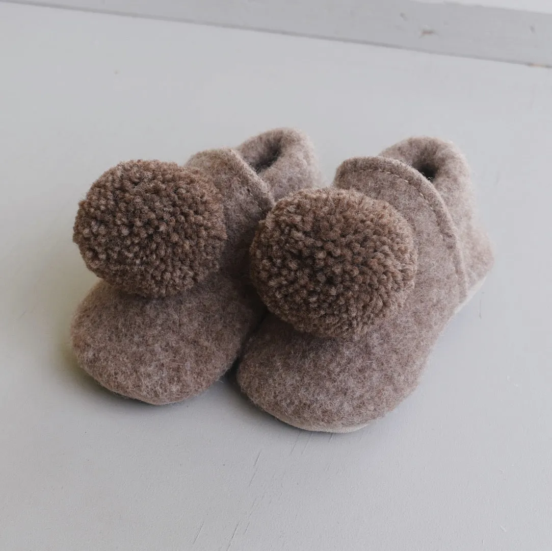 wool pompom shoes - mushroom