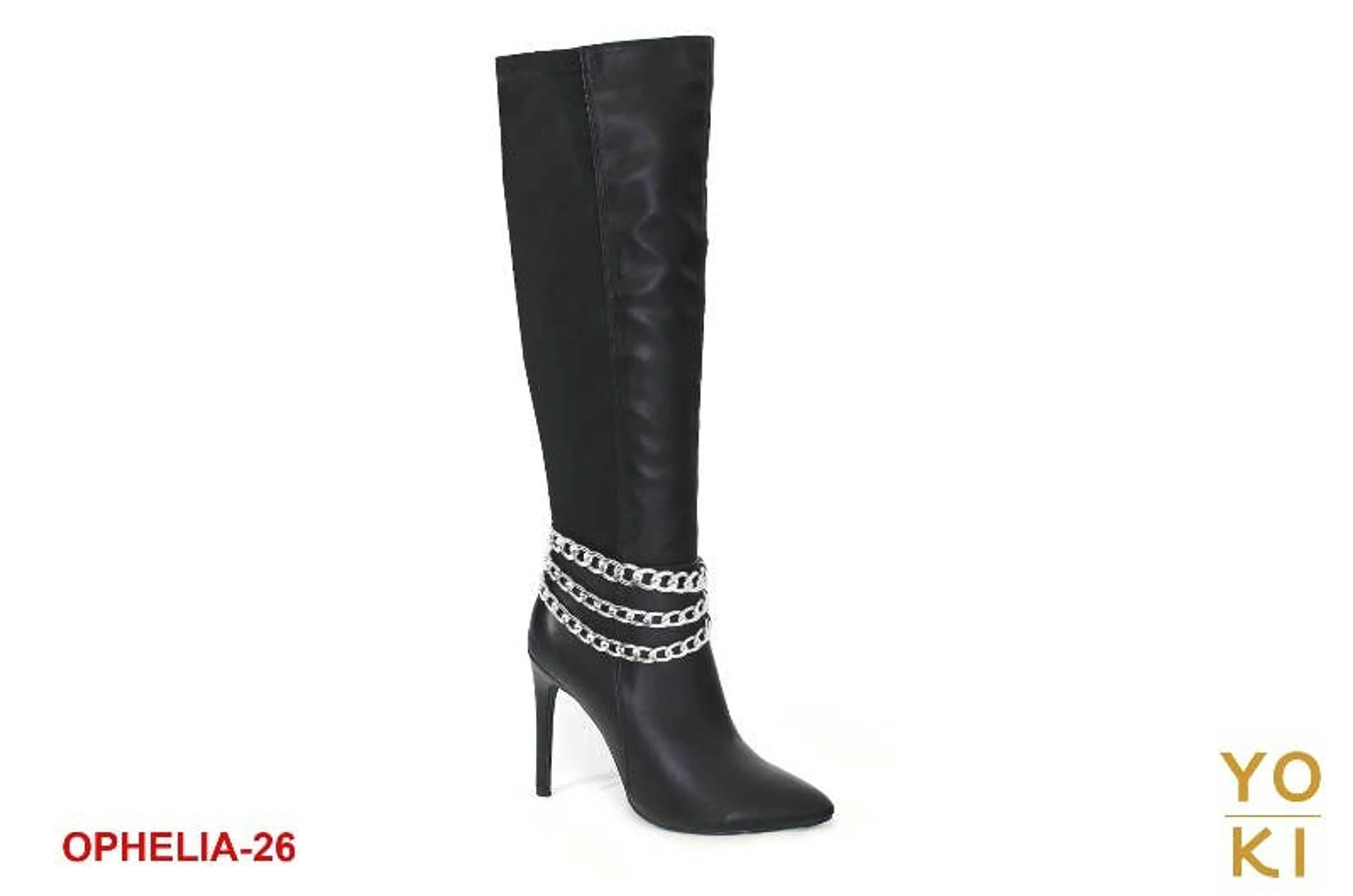 Yoki Womens Ophelia-26 Black knee High Stretch Boot w/Chains