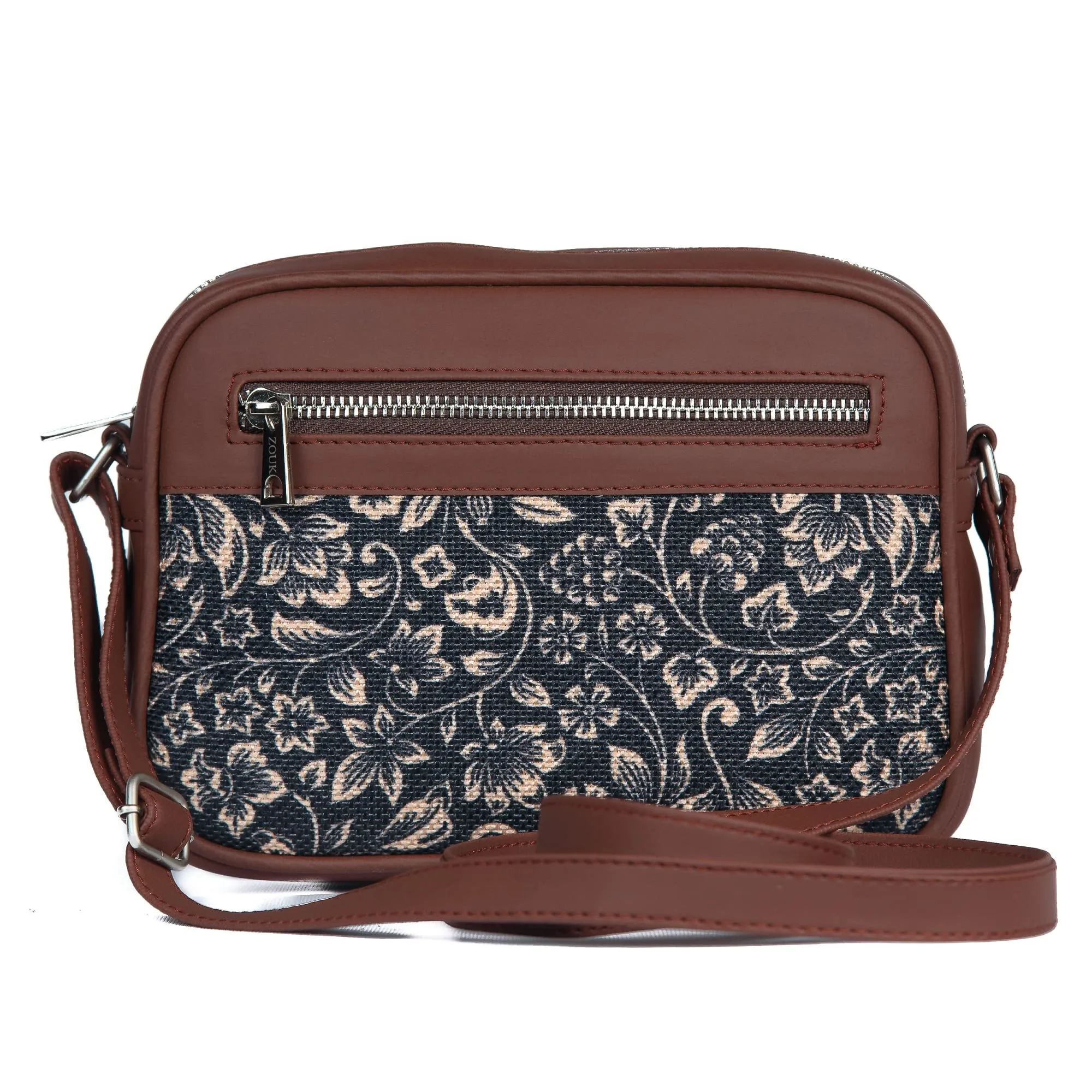 ZOUK Handmade Vegan Leather FloMotif Print Women's Sling Bags With Adjustable Shoulder Strap